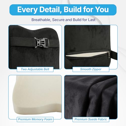 Image of Kingsway Car Accessories Neck Rest Seat Cushion, Universal Use, Long Drive Travel Orthopedic Headrest Car Memory Foam Pillow in Black, Super Soft and Super Comfort with 2 Adjustable Strap, Pack of 1