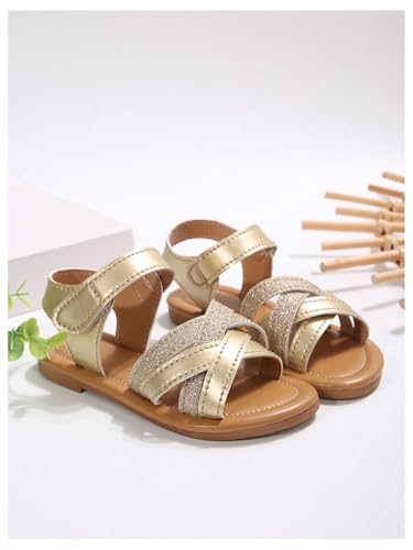 GORGLITTER Girl's Sparkling Metallic Dressy Flats Open Toe Ankle Strap Cute Strappy Slide Sandals4