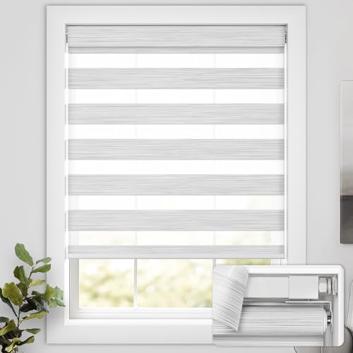 UNISHADES No Drill Cordless Zebra Blinds for Windows, Linen High Precision Fabrics, 27.5" W x 72" H Linen - Grey