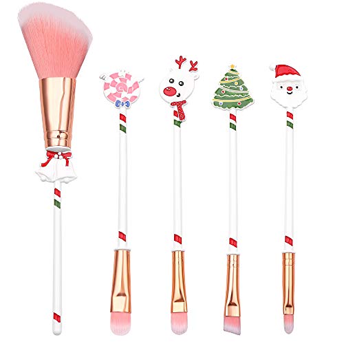 Cute Fairy Makeup Brush Set - 5pcs Wand Makeup Brushes with Christmas Cartoon Handle for Blush, Foundation, Eyebrow, Eyeshadow, and Lips, Prefect Christmas Gift for Sister