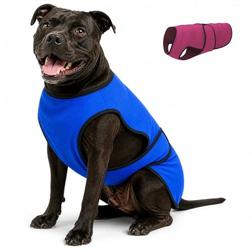 DOGZSTUFF 犬用冷却ベスト蒸発冷却マイクロファイバー技術の軽量ジャケット、ビーチ用UV保護シャツ、小型犬、中型犬、大型犬向けサイズ(L、ダークブルー)（Amazon）