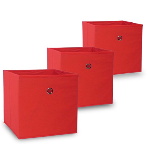 Vladon Set di 3 cubi Pieghevoli con Coperchio Aperto, Rosso (32 x 32 x 32 cm)