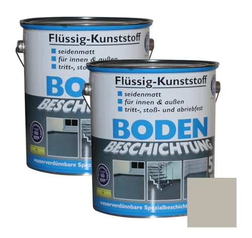 Dynamic24 10 Liter Flüssig Kunststoff 2x 5L Acryl Bodenbeschichtung 100m² Betonfarbe Beton Beschichtung (Kieselgrau)