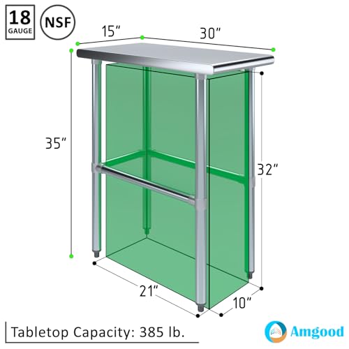Image of AmGood Stainless Steel Work Table Open Base | Metal Work Bench (Stainless Steel Table Open Base, 15 inch Long x 30 inch Deep)