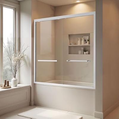 Botwinkle Bathtub Shower Door, 56-60" W x 58" H Sliding Shower Door for Bathtub, 1/4" (6mm) SGCC Tempered Glass Bathtub Glass Door, Chrome Silver Finish, 304 Stainless Steel Hardware