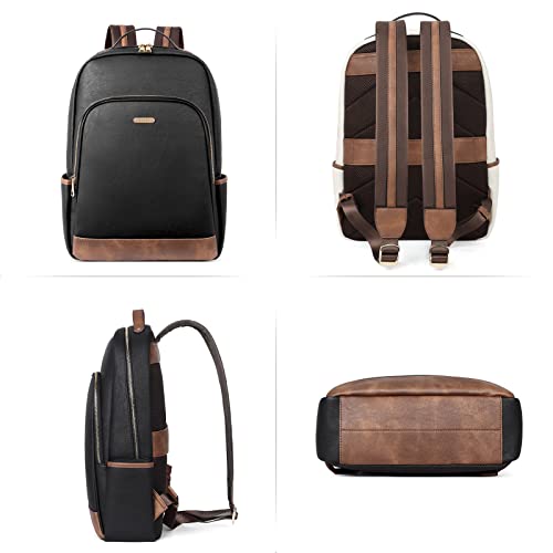Image of CLUCI Leather Backpack for Women 15.6 inch Laptop Backpack Purse Computer Backpack for Travel Airplane Casual Daypack Beige with Brown