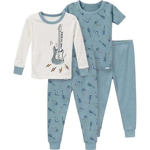 Gerber Baby Boys' Toddler Snug Fit 4-Piece Pajama Set, Guitars, 4T