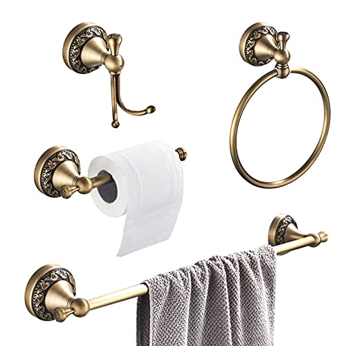 New Deal BATHSIR Antique Brass Towel Bar Set, Bathroom Accessories Include 24 Inch Towel Holder Toilet Paper Holder Towel Ring Robe Hook Retro Carved Style Hardware 4 Piece Wall Mount Tech Deals 🔥 BATHSIR Antique Brass Towel Bar Set, Bathroom Accessories Include 24 Inch Towel Holder Toilet Paper Holder Towel Ring Robe Hook Retro Carved Style Hardware 4 Piece Wall Mount