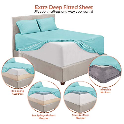 Image of Hearth & Harbor Extra Deep Pocket Full Sheet Set, Light Blue | 4 Piece Bed Sheet Set, Ultra Soft & Breathable, Fits Up to 24 inch Mattress, Hotel Luxury