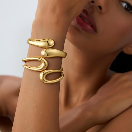 Rcidan Gold Bangle Bracelets for Women Trendy, 18K Gold Plated Bangle Bracelet Set Chunky Twist Cuff Gold Bracelet Non Tarnish Waterproof Jewelry Gifts for Women — view 3