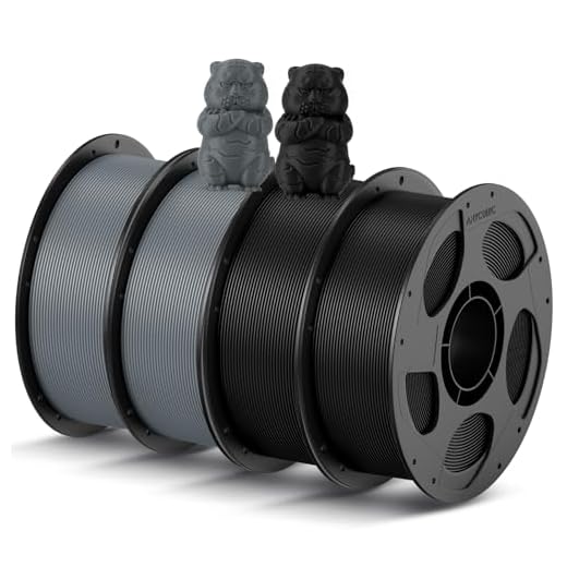ANYCUBIC PLA 3D Printer Filament Bundle 4KG, 3D Printing PLA Filament 1.75mm Dimensional Accuracy +/- 0.02mm, 4 Pack 1KG Reusable Spool (2.2 lbs), 2 Pack of Texture Grey & 2 Pack of Black