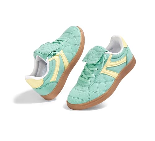 LUCKY STEP Unisex-Child Casual Sneakers Fashion Lightweight Walking Shoes Classic Retro Athletic Sneaker for Little Kids(12 M US Green/Yellow)