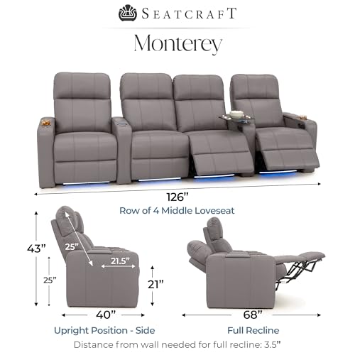 Image of Seatcraft Monterey Home Theater Seating Gray Row of 4 Middle Loveseat