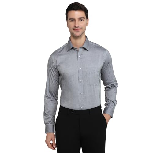 Image of Raymond Men Slim Fit Structure Pattern Pure Cotton Semi Cutaway Collar Full Sleeve Formal Shirt