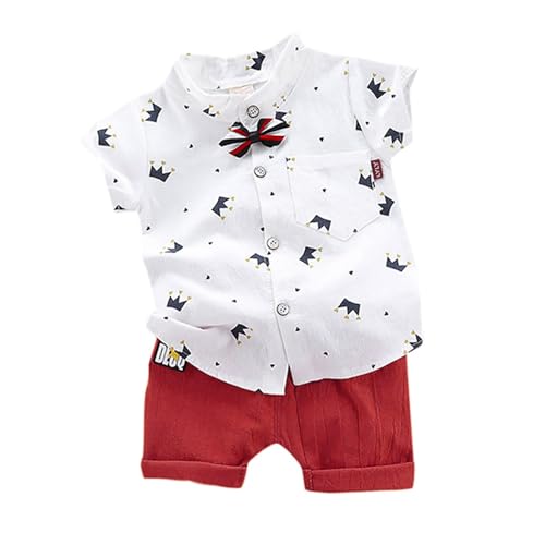 Sweat Suits Boys Baby Set Shirt Shorts Kids Gentleman Outfits Tops Toddler Boys Crown Baby Girl Christmas (White, 110)