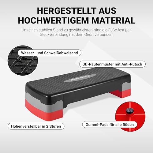 MSPORTS Steppbrett Home inkl. Übungsposter + Workout App GRATIS | 2 - Fach höhenverstellbar Studio Stepper (Schwarz)