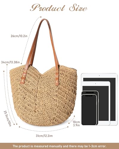Image of Beach Bags for Women - Straw Bag with Zipper, Soft Woven beach bag, Casual Straw Shoulder Bag for Daily Use