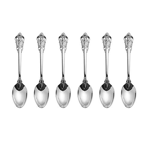 ZFQ Silber Besteck-Set Barock, Antik Look, aus 18/10 Edelstahl Spiegelpolierte, ideal für Haus, Küche, Restaurant, Hochzeit, Partys, Nachmittagstee, Dessertlöffel 6-teiliges, Länge 18cm