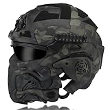 Tactical Helmet Headset NVG Base Mask Goggle Anti-Fog Fan All-In-One Full Covered Protection Helmet,Multifunction Airsoft Paintball Gear (Multicam/Black)