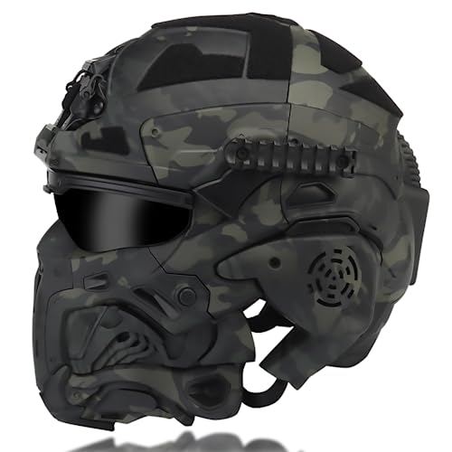 Tactical Helmet Headset NVG Base Mask Goggle Anti-Fog Fan All-In-One Full Covered Protection Helmet,Multifunction Airsoft Paintball Gear (Multicam/Black)