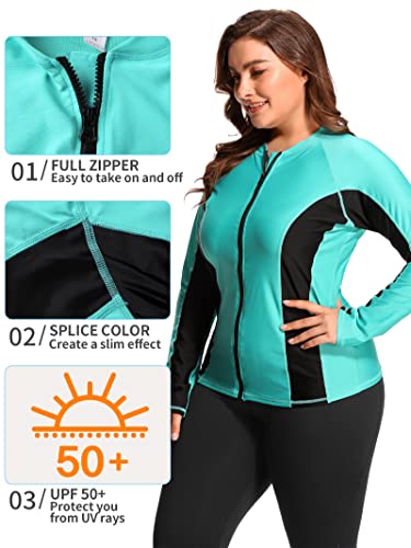 Attraco Plus Size Rash Guard Swim Shirt Long Sleeve Uv Protection Spf Shirt 3X Aqua #TOP2
