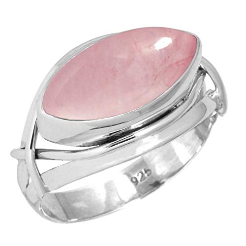 Bague en argent sterling 925 pour Femmes - Ados, Bohème Rose Quartz rose Gemme Bague en argent Taille 60, La Saint-Valentin Cadeau pour Petite amie, Bijoux en argent 925 avec pierres précieuses Cover