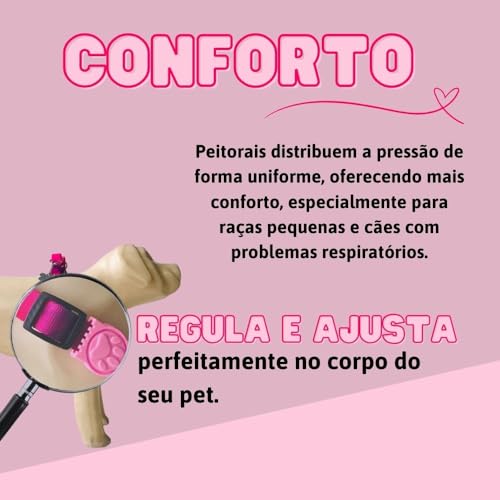 Conjunto Peitoral Coleira com Guia para Cachorros com Pingente para Identificação M, Tamanho Ajustáv
