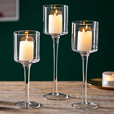 Sziqiqi Clear Glass Tea Light Candle Holders Set of 3, Tall Candle Holder for Floating Candles and Pillar Candles, Elegant Table Centrepieces for Mantelpiece Dining Rooms Wedding Party Christmas Cover