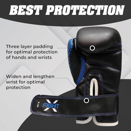Image of FightX Kids Boxing Gloves Junior 4oz, 6oz Training Boxing Gloves for Girls and Boys Fighter Boxing Gloves MMA PU Leather Sparring Boxing Gloves Set for Children