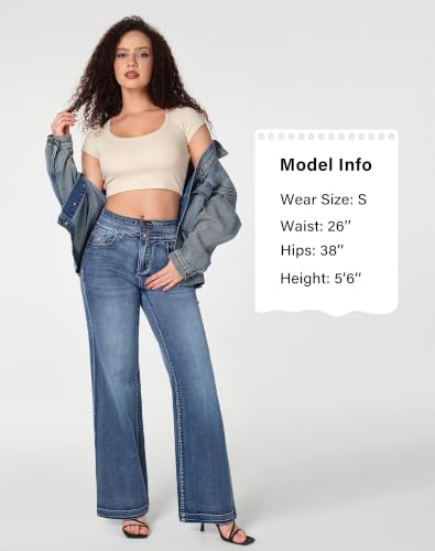 Image of roswear Women's Wide Leg Jeans Casual High Waisted Stretch Baggy Loose Denim Pants