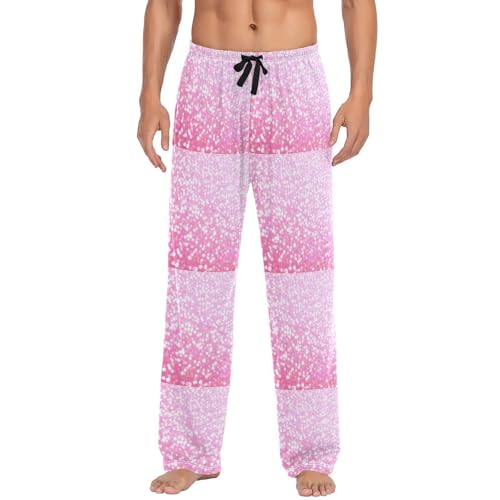 Pink Sparkling Glitter Printing Men's Pajama Pants Soft Lounge Lightweight with Drawstring and Pockets