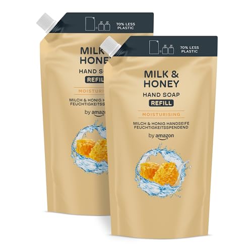 by Amazon Recambio de jabón de manos de miel y leche, 2 x 1000 ml