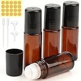 qjuwhua Roll on Flasche Leer 30ml Roll on Ätherische Öle Zubehör 4 Stück Anti-UV Nachfüllbare Rollon Glasflaschen mit Kunststoff-Roller Ball für Ätherische Öle Kosmetika Aromatherapie Parfüm Massage