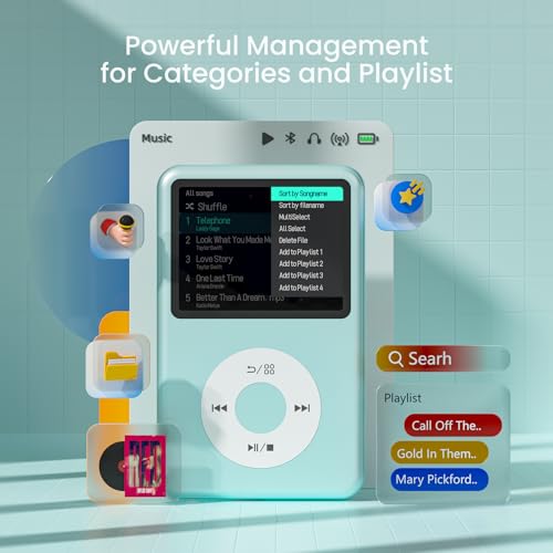 Image of 64Gb Mp3 Player with Bluetooth Y1 Portable Music Digital Players Supports Playlist Audiobook Video Nice Gadget for Kids Teal