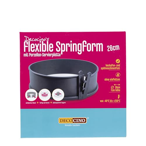 DECOCINO Springform Ø 26 cm - mit Porzellanboden - hochwertige Backform mit Antihaftbeschichtung, zum Backen von Kuchen, Torten uvm. - spülmaschinengeeignet