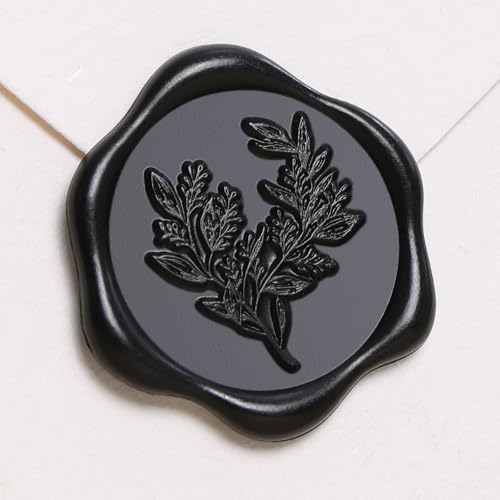 UNIQOOO Wax Seal Stickers - Eucalyptus Wedding Invitation Envelope Seal Sticker, 50 Pcs Self- Adhesive Black Stickers, Perfect for Invitation, Christmas, Gift Wrapping, Party