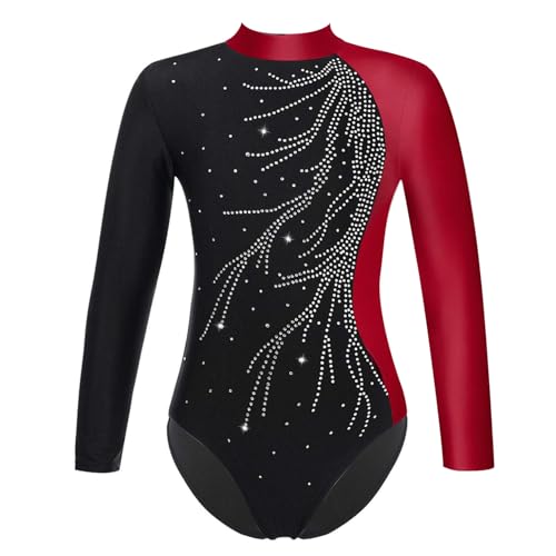 Freebily Body da Ginnastica Artistica Bambina Metallico Leotards Vestito da Balletto con Strass Body da Pattinaggio Abito da Ballo Latino Jazz Danza Moderna Performance Borgogna 13-14 anni