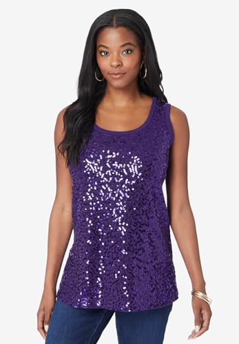 Roaman's Women's Plus Size Sequin-Panelled Tank & Cardigan Set4