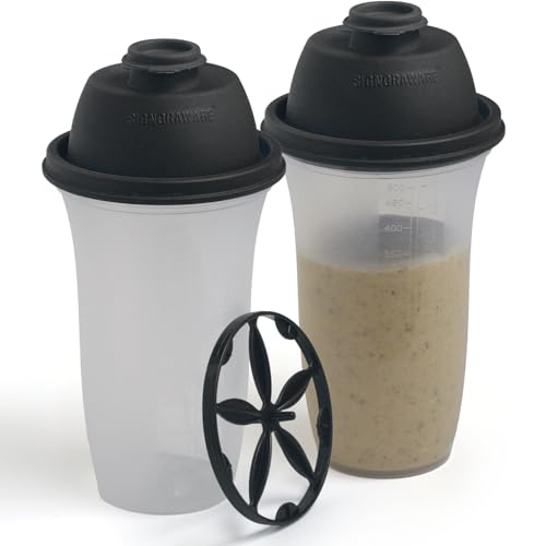 SIGNORA WARE Shaker Protéiné de 500ml, Lot de 2, pour Boisson Protéinée, Compléments Alimentaires En Poudre, Protéines de Musculation, Vinaigrettes, Gourdes de Sport Sans BPA