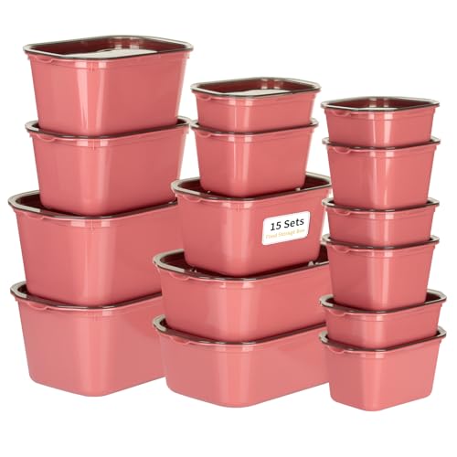 VINATO Recipientes Herméticos para Alimentos (15 Unidades) - Tapers Herméticos, Botes Cocina Almacenaje, Apto Microondas y Congelador - Rojo