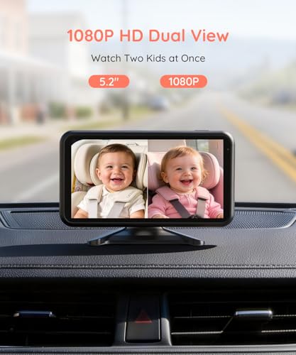 Image of LUCKVIEW BM2 PRO Dual Baby Car Camera, 5.2 inch 1080P HD Display for Rear-Facing Car Seats, IR Night Vision, Anti-Shake Mount, Easy Install - Ideal for Parents with 2 Kids and Pets