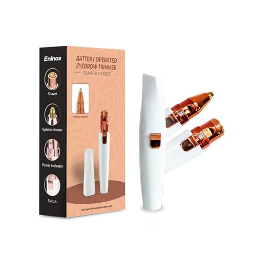 ENINAS 2-in-1 Rechargeable Eyebrow Trimmer, Facial Hair Remover with Replaceable Heads, LED Light, Rose Gold (WHITE)