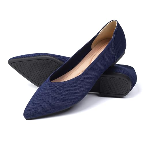 Image of Semwiss Women's Ballet Flats Comfortable Work Dressy Pointed Toe Shoes | Office-ready Comfort: Breathable Knit, Soft Memory Foam, Slip-on Lightweight, Foldable Flats for Business Casual & Formal