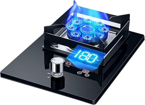 JvFbjLF Cocina de Gas Placa de Gas Placa de Gas incorporada - Cocina de Mesa - Panel de Vidrio Templado o Acero Inoxidable fácil de Limpiar - Quemador único - Protección contra Llamas