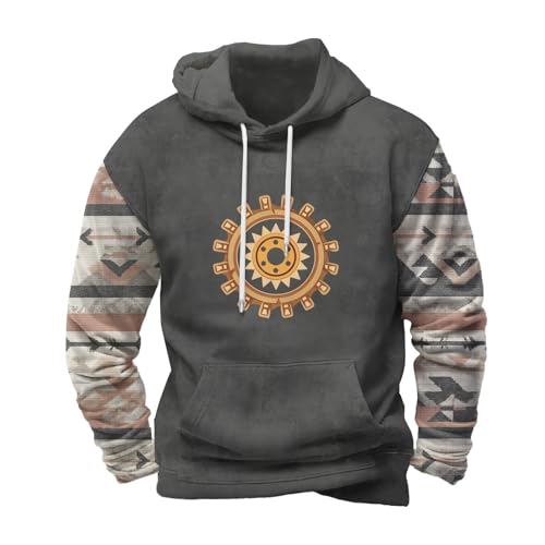 Aztec Print Hoodie for Men Western Vintage Tribal Hooded Sweatshirt Tops Cowboy Fall Fashion Long Sleeve Pocket