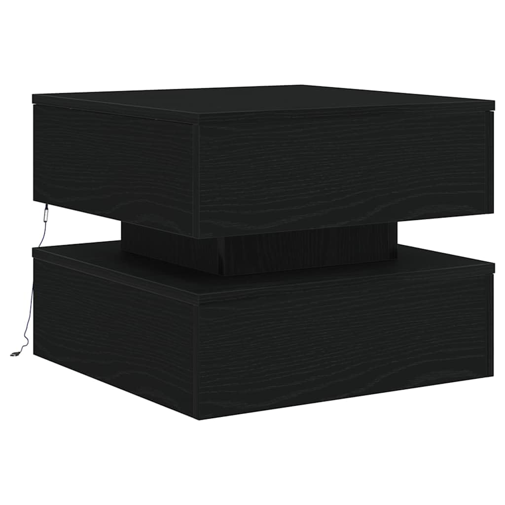 VidaXL Tavolino da Salotto con Luci LED Rovere Nero 50x50x40 cm