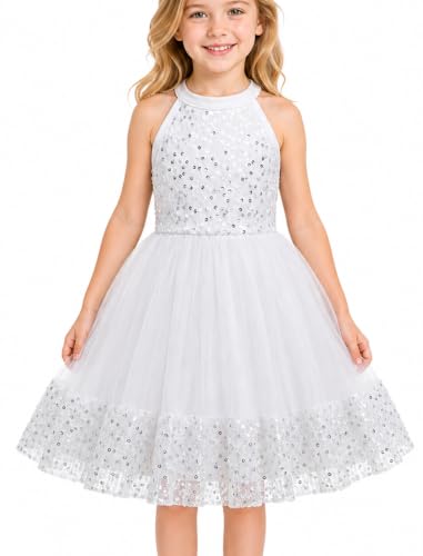 Vestido de tul de lentejuelas sin mangas para niñas brillante