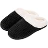 Womens Luxe Memory Foam Pluche gevoerde Waffle Mule Slippers met antislip zool (Color : Black-men, Size : M)