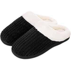 Womens Luxe Memory Foam Pluche gevoerde Waffle Mule Slippers met antislip zool (Color : Black-men, Size : M)