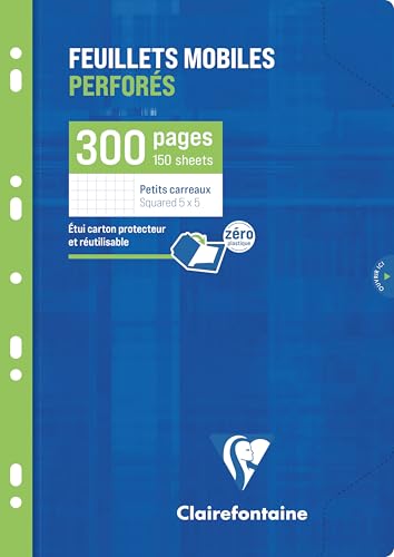 Clairefontaine 17522C - Packung mit 150 Blatt Ringbucheinlagen, DIN A4 21x29,7cm, 90g, kariert, Weiß, 5 Pack